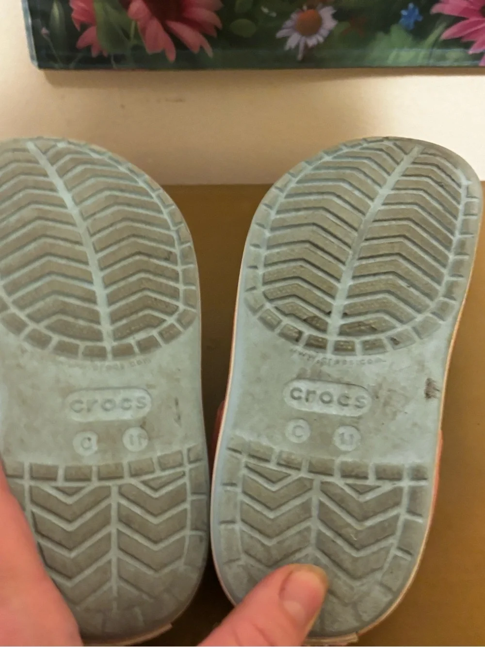 CROCS Kids Light Blue Clogs with Pink Strap